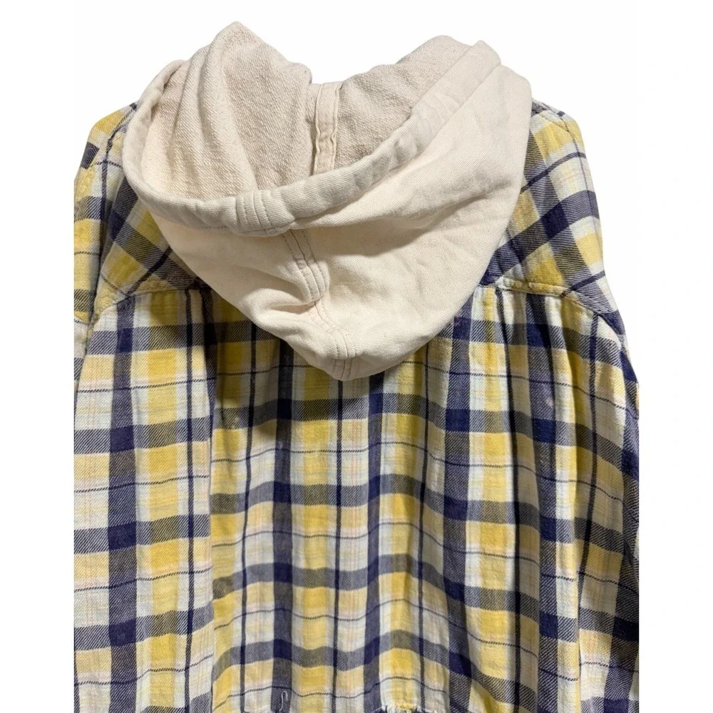 Free People We The Free Calico Basin Plaid Hooded Buttondown Jacket Size X-Large